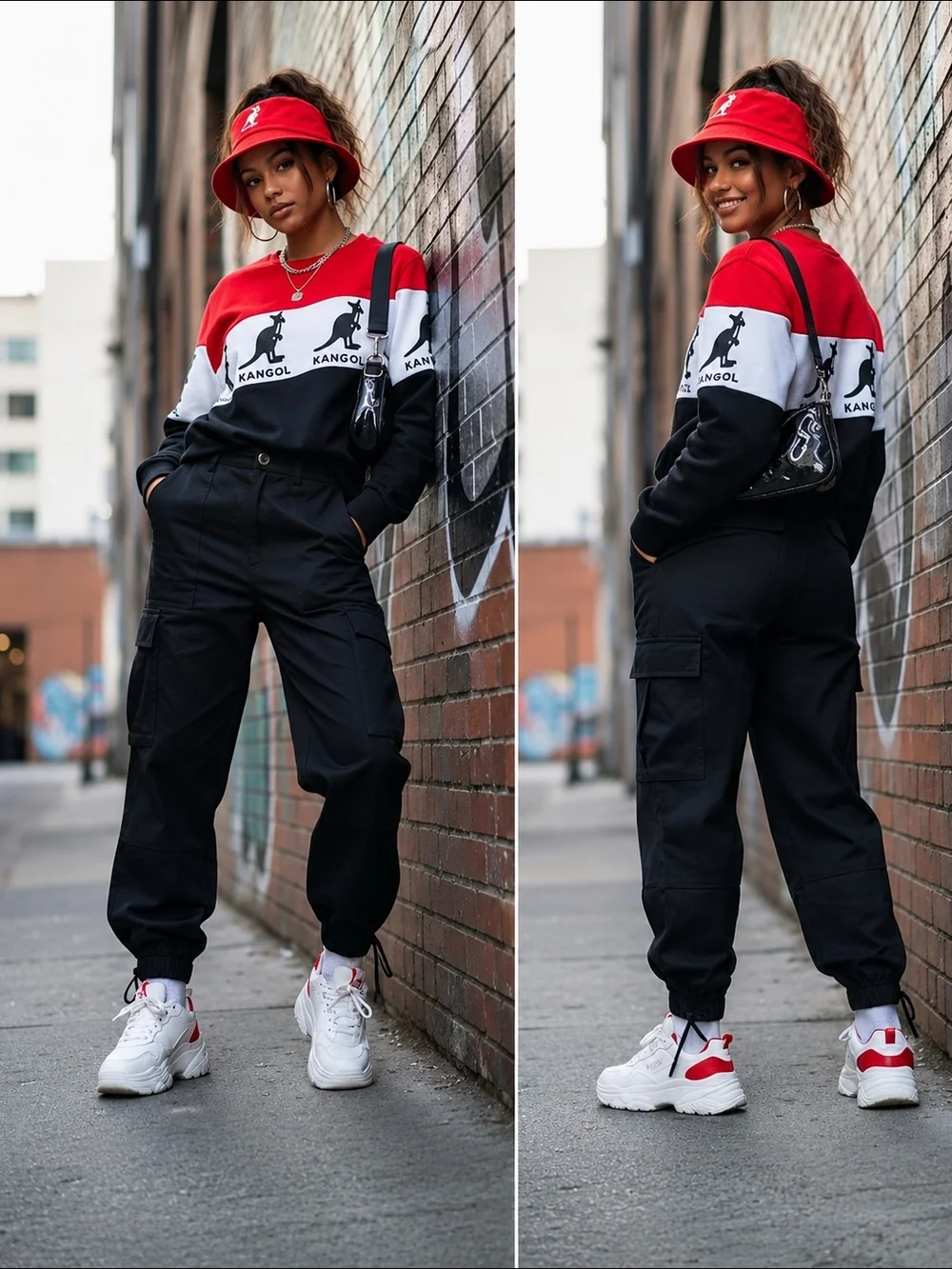 Kangol Men's Colorblock Red/White/Black Logo Sweatshirt-unisex